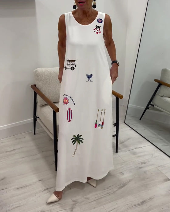 Robe Sans Manches Nouveauté Imprimé Décontracté