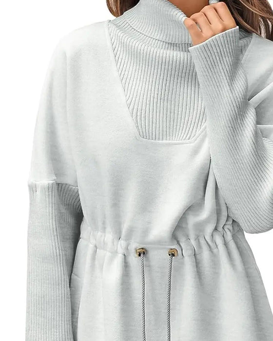 Sweat-Shirt Col Haut Manches Longues Taille Cordon