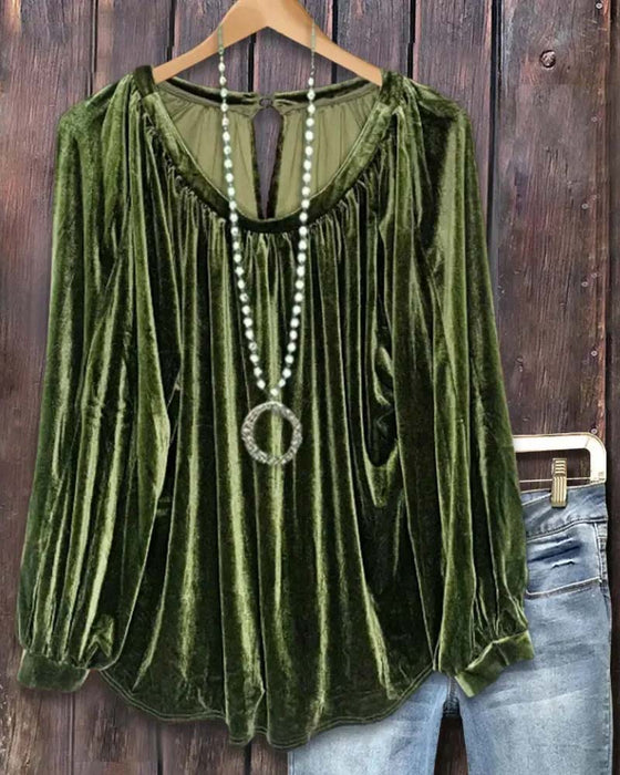 Blouse Col En V Froncée Découpe Manches Longues
