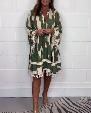Robe décontractée à franges imprimé vintage