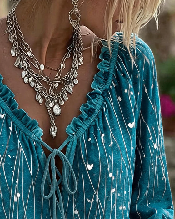 Blouse Cœur Ligne Placement Imprimé Cravate