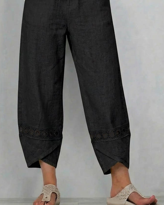 Pantalon Uni Ajouré Décontracté