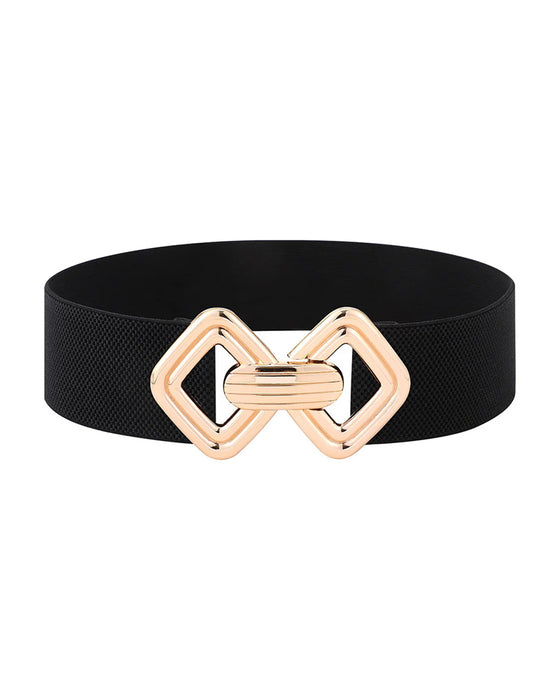 Ceinture En Cuir Haute Élasticité À Boucle Dorée Vintage Pour Femmes