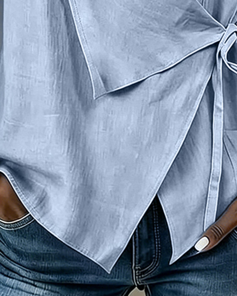 Débardeur Croisé Attache Coton-Lin Uni