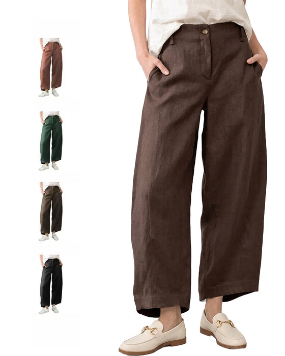 Pantalon Bouton Poche Jambe-Large Cropped