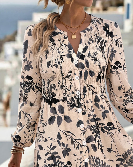 Robe Encre Lavage Feuille Cintrée Courte