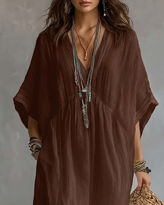 Robe Col En V Manches Chauve-Souris Évasée