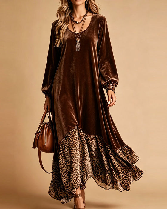 Robe Décontractée Patchwork Léopard