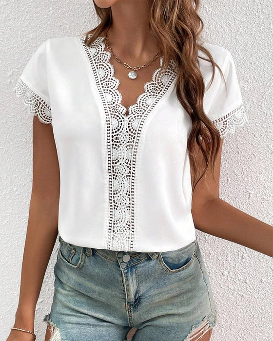 T-Shirt Dentelle Creux Uni