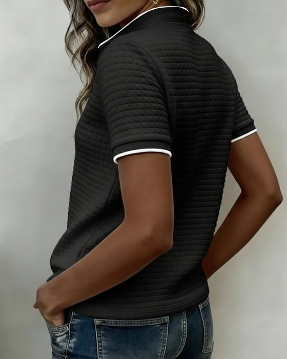 Haut Jersey Côtelé Boutonné Manches Courtes