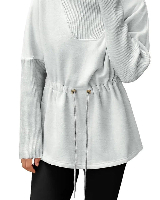 Sweat-Shirt Col Haut Manches Longues Taille Cordon