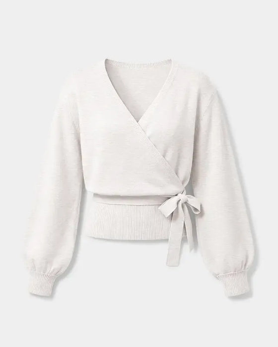 Pullover Col En V Croisé Attacher Court
