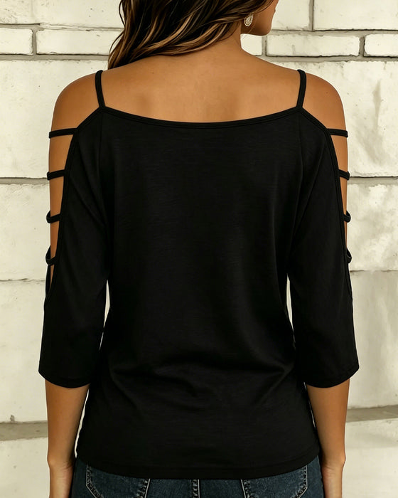 T-Shirt Unie Manche Coude Hors Épaule