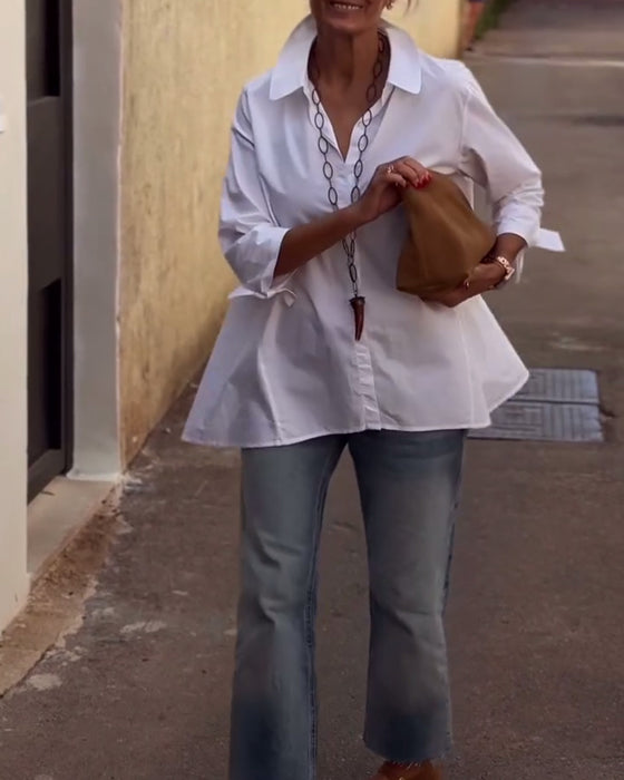 Chemise Décontractée À Revers, Manches Longues