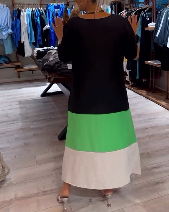 Robe ample à col rond et imprimé patchwork de couleurs