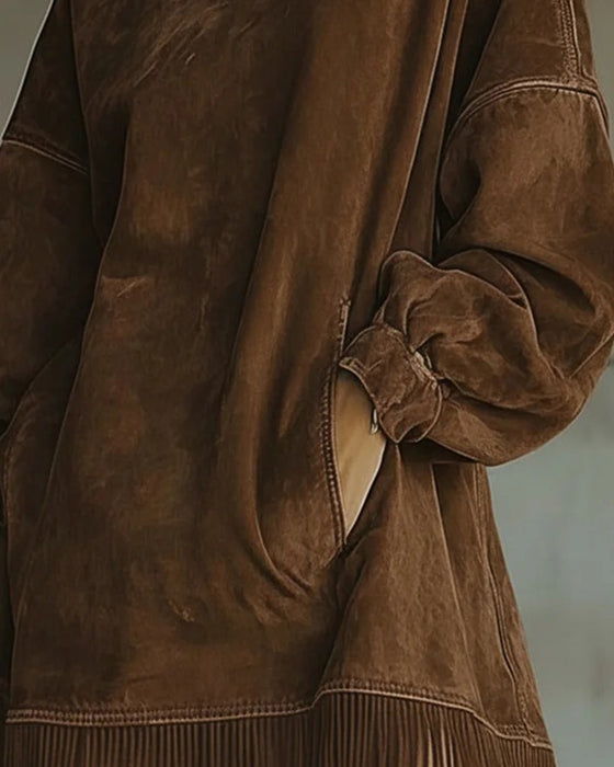 Robe Col Roulé Franges Poche