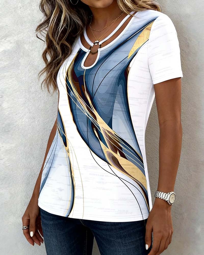 T-Shirt Abstrait Imprimé Col Rond Manches Courtes