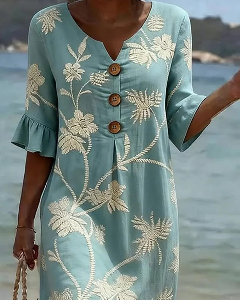 Robe Petite Col En V Volant Manche 3/4