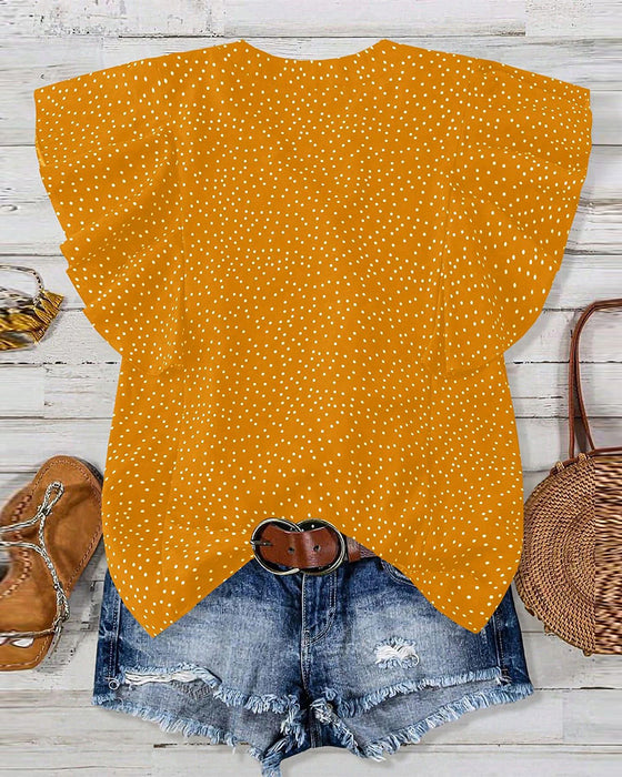 Blouse Manches Volants Col V Pois