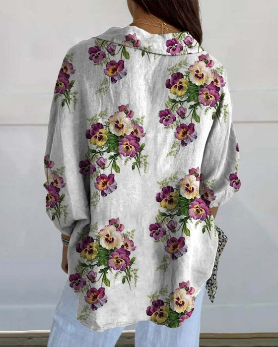 Chemise décontractée à manches trois-quarts à imprimé floral