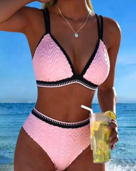 Bikini Bloc De Couleur Double Bretelle Texturé