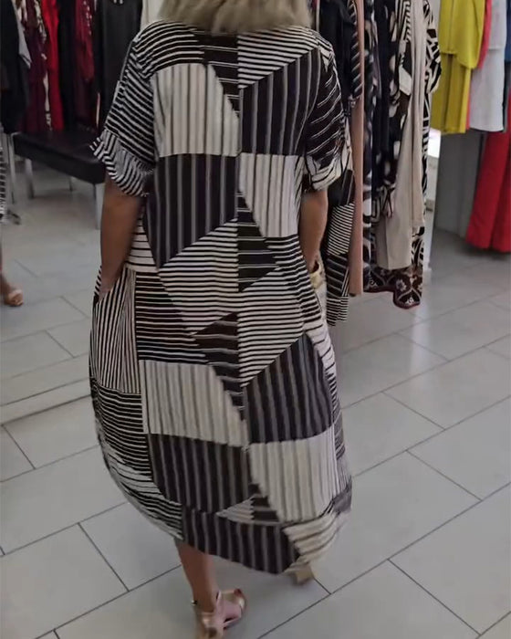 Robe Col Rond Rayure Poche