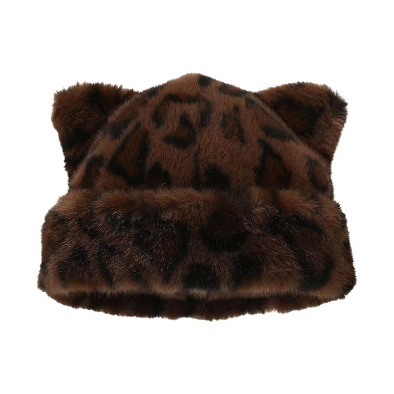 Chapeau Imprimé Léopard Peluche Oreille De Chat
