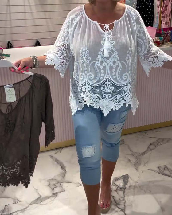 Chemisier Lacet Transparent Dentelle Patchwork