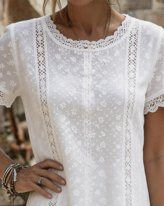 Robe Col Rond Dentelle Découpée Fourreau