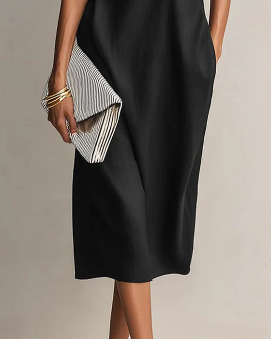 Robe Unie Col Revers Décontractée