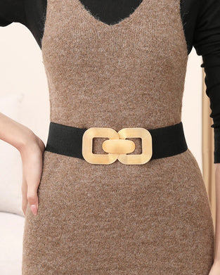 Ceinture En Cuir Haute Élasticité À Boucle Dorée Vintage Pour Femmes