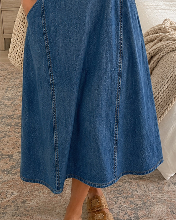 Robes Col V Denim Décontracté