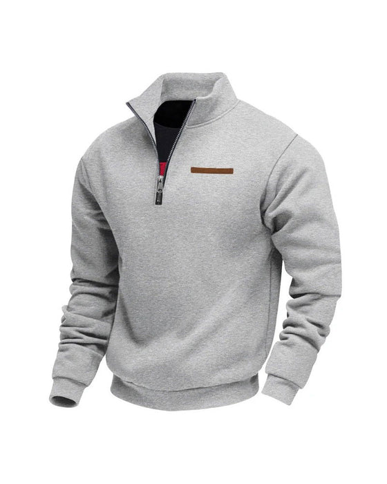 Sweatshirt Couleur Unie Col Montant Fermeture Éclair