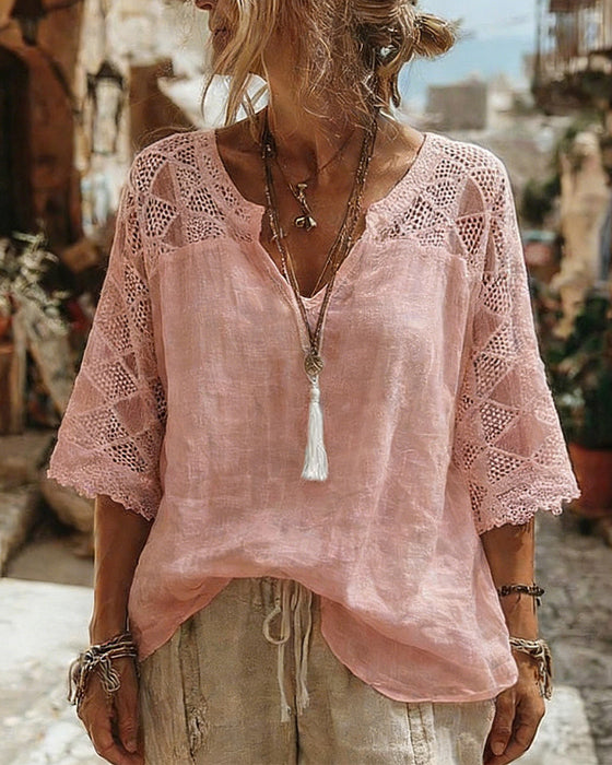 Blouse Unie Panneautée Col V