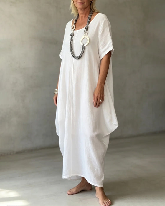 Robe À Col Rond Unie Et Coupe Ample