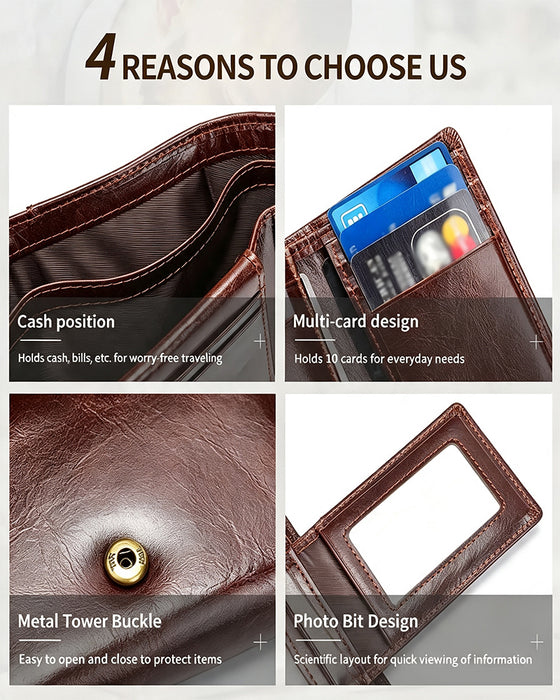 Portefeuille Homme En Cuir De Vache Huilé-Ciré Authentique Avec RFID