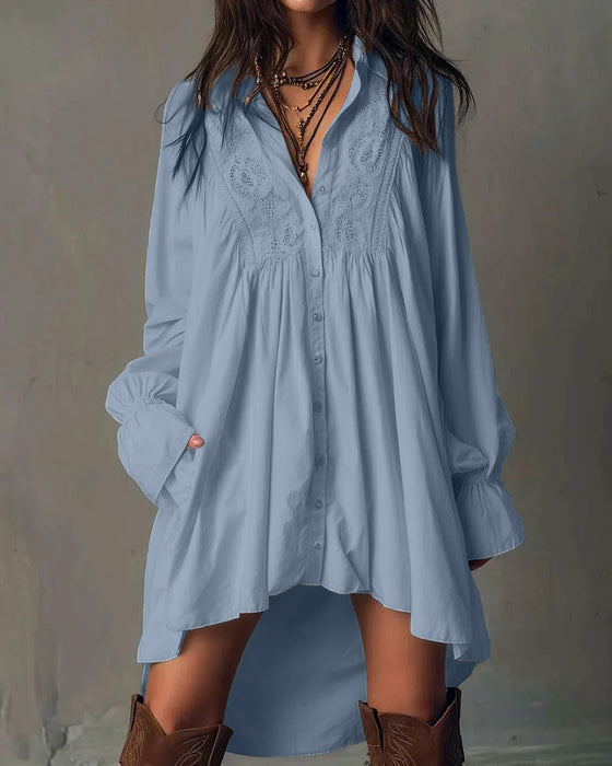 Robe À Panneaux En Dentelle Et Manches Ballon