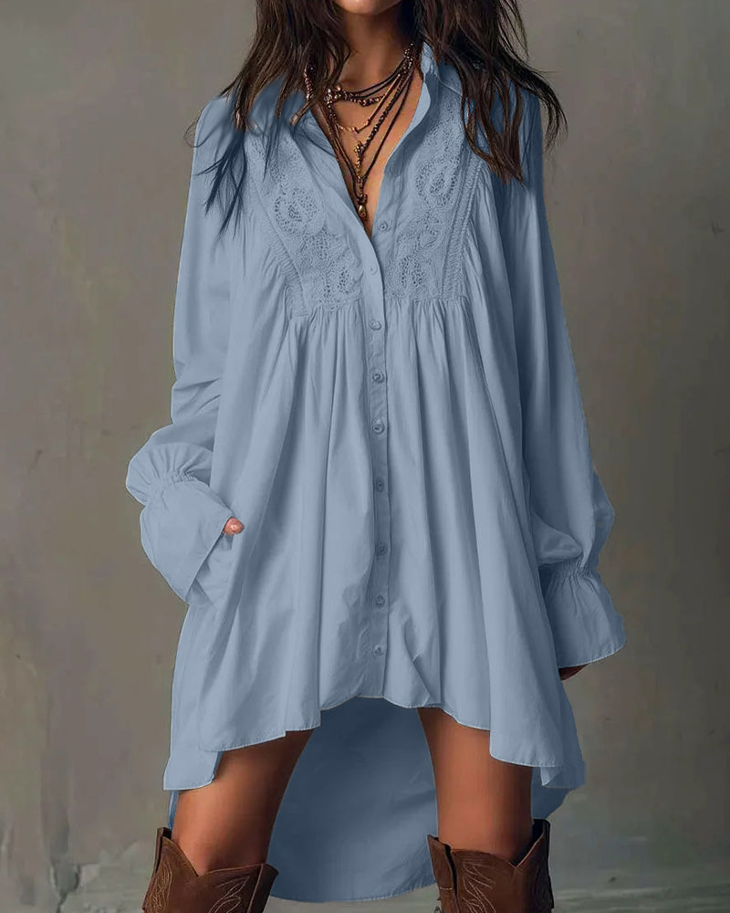 Robe À Panneaux En Dentelle Et Manches Ballon