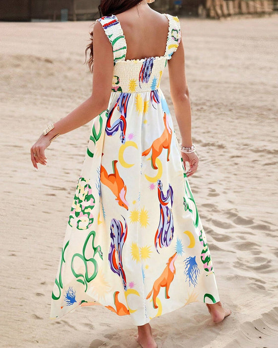 Robe sans manches à imprimé animal coloré