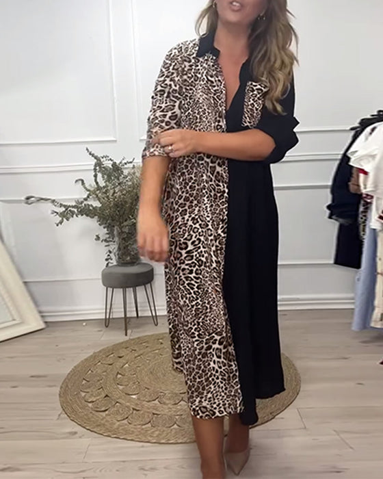 Robe patchwork imprimé léopard à revers