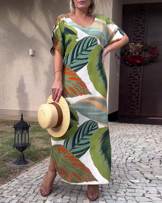 Robe décontractée fendue à manches courtes