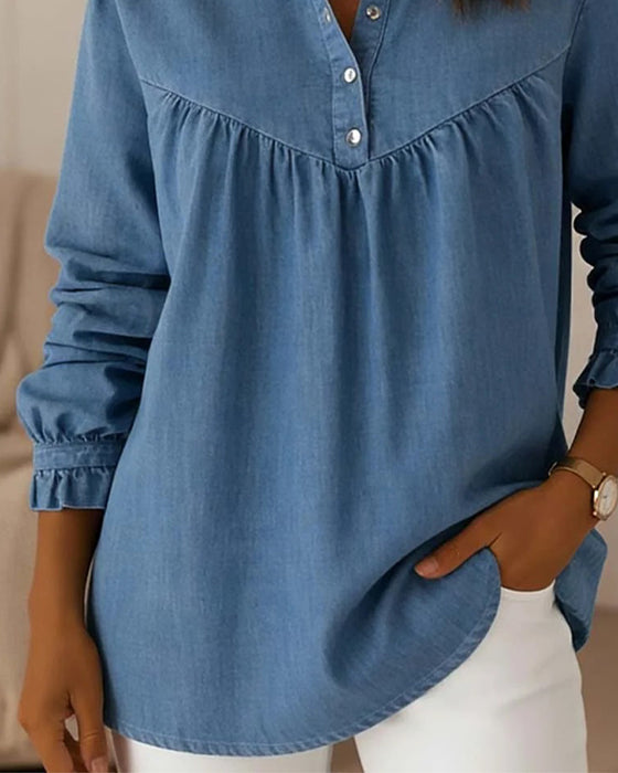 Haut En Denim Volanté Boutonné