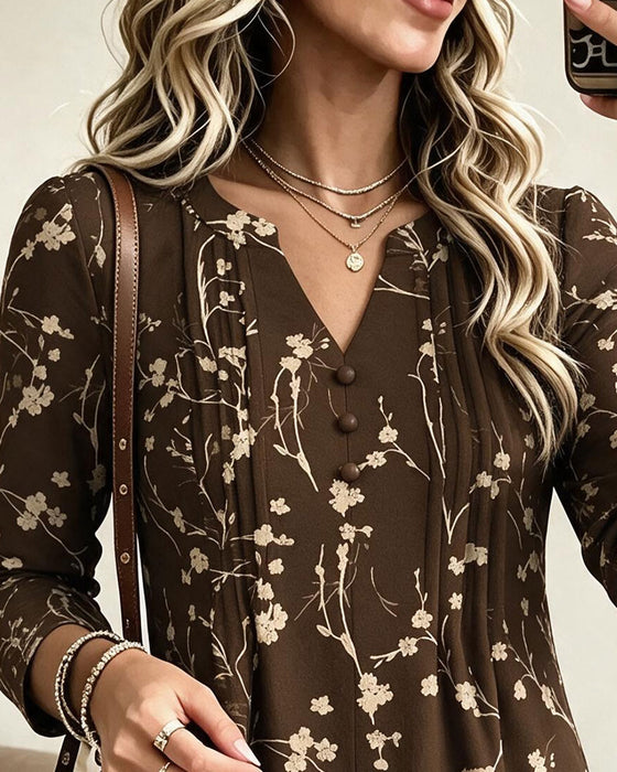 Robe Col En V Froncée Imprimé Coupe A