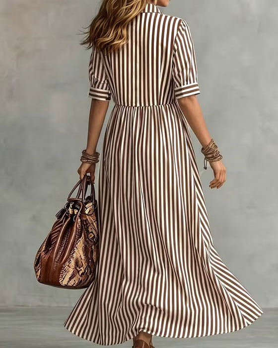 Robe Col Chemise Taille Rayée