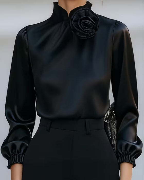 Blouse Col Roulé Rose Manche Longue