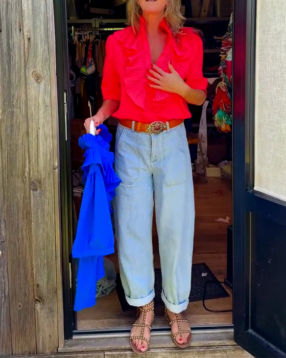 Blouse Décontractée Volant Confort Courte