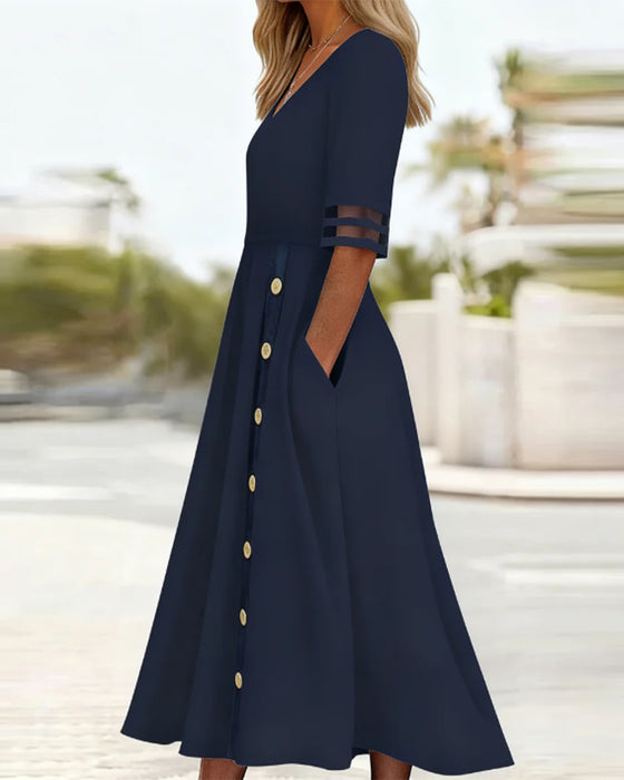Robes Col V Uni A-Ligne
