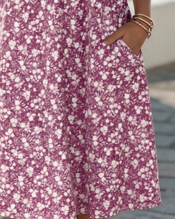 Robe Col V Manches Courtes Fleurie