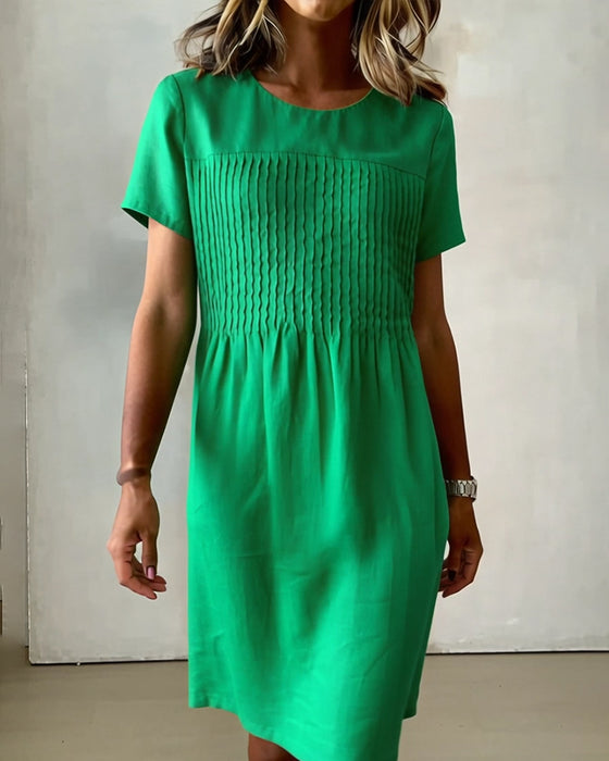 Robe Col Rond Plissé Décontractée