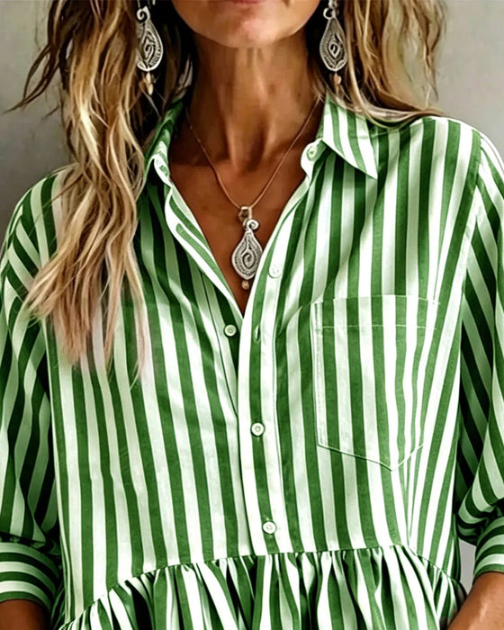 Blouse Décontractée Rayée À Volants